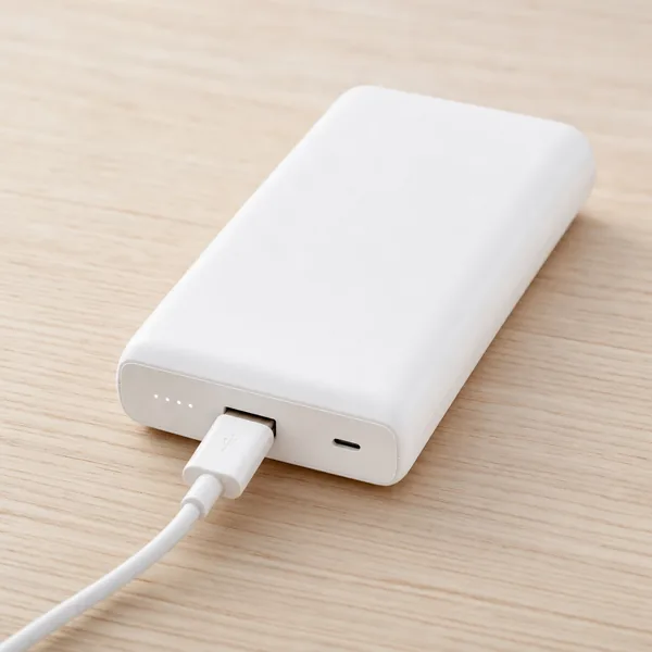 A power bank with a USB cable