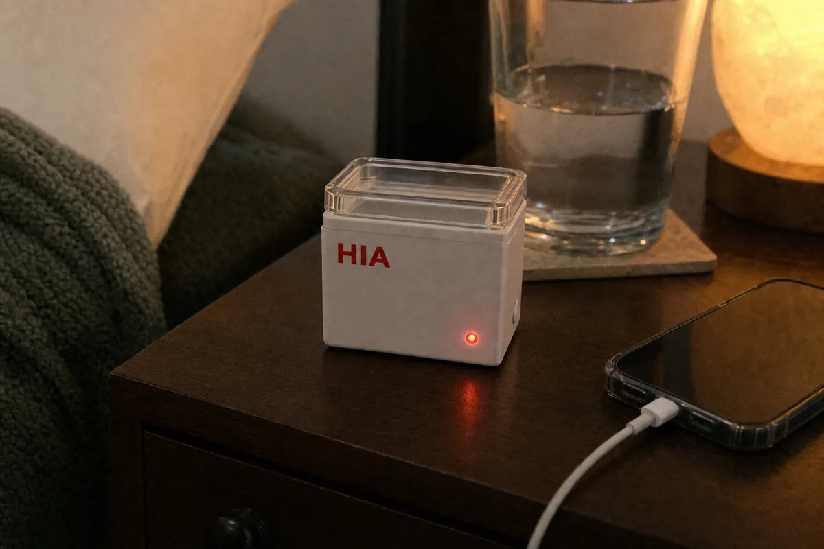 HIA warmer with its red light on at night