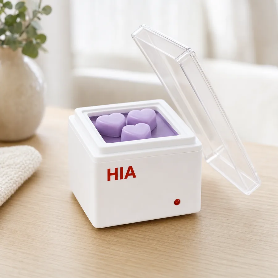 Heart-shaped wax melts in the open HIA warmer
