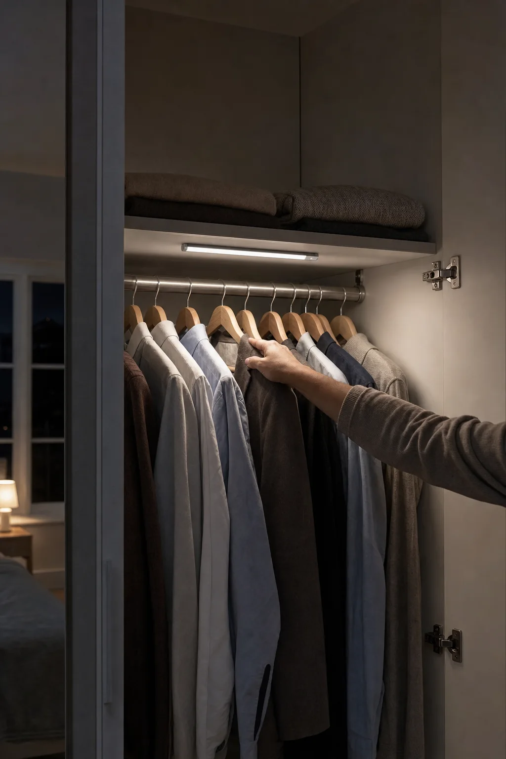 The light bar inside a wardrobe