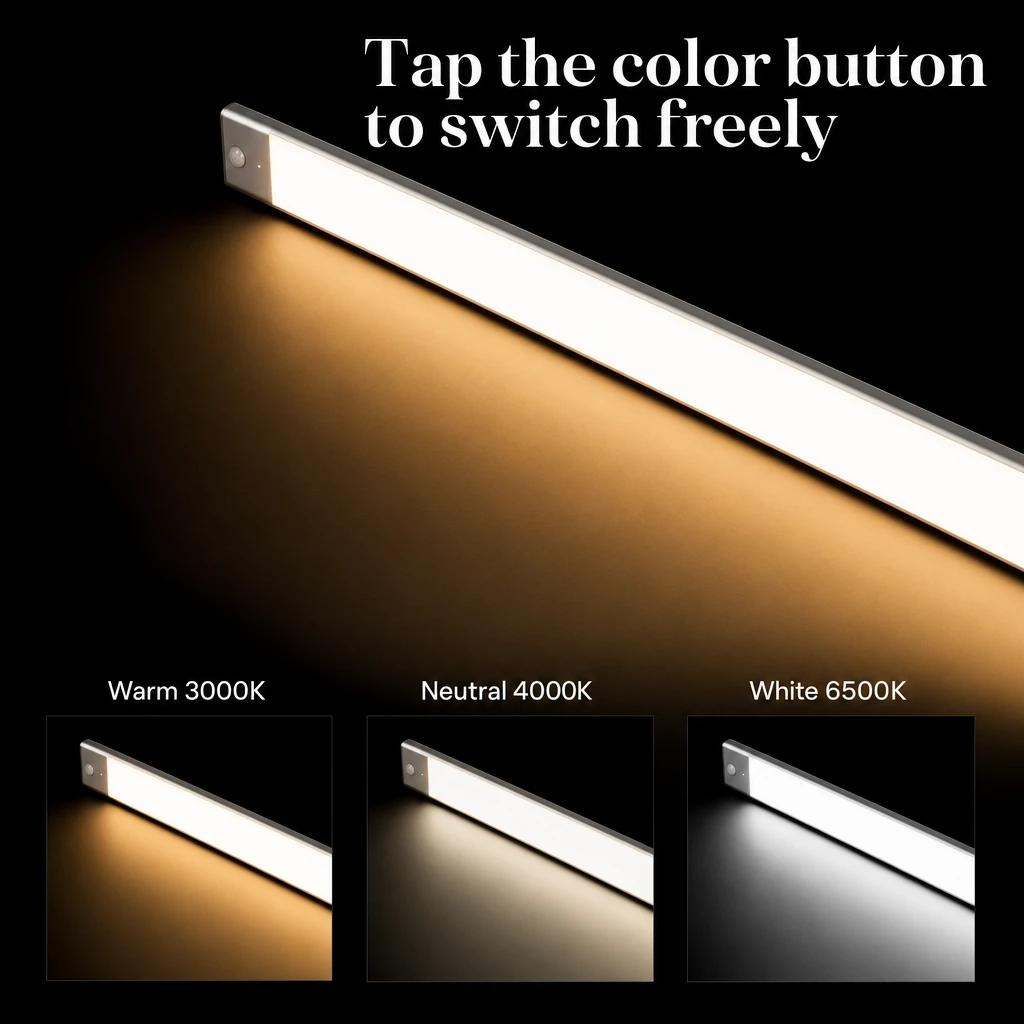 Motion Sense Light Bar: warm 3000K, neutral 4000K or white 6500K light