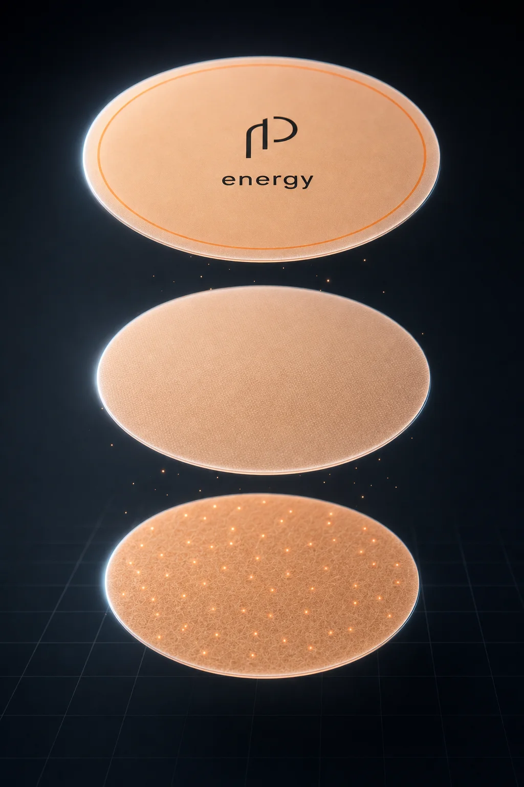 A Patchelle patch pulled apart into its three layers: the tinted top layer, the adhesive and the active layer