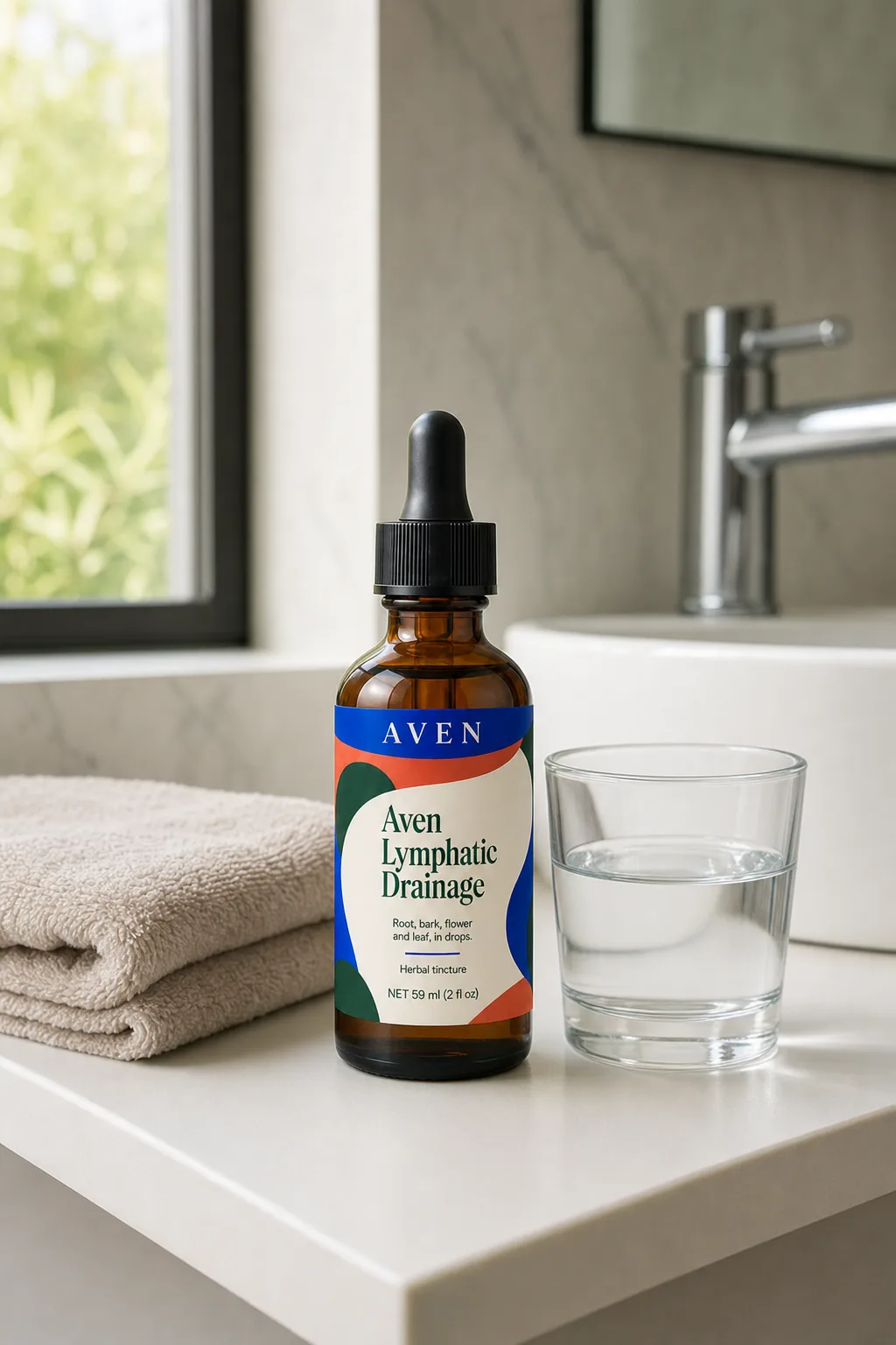 Aven Lymphatic Drainage in a bathroom shelf