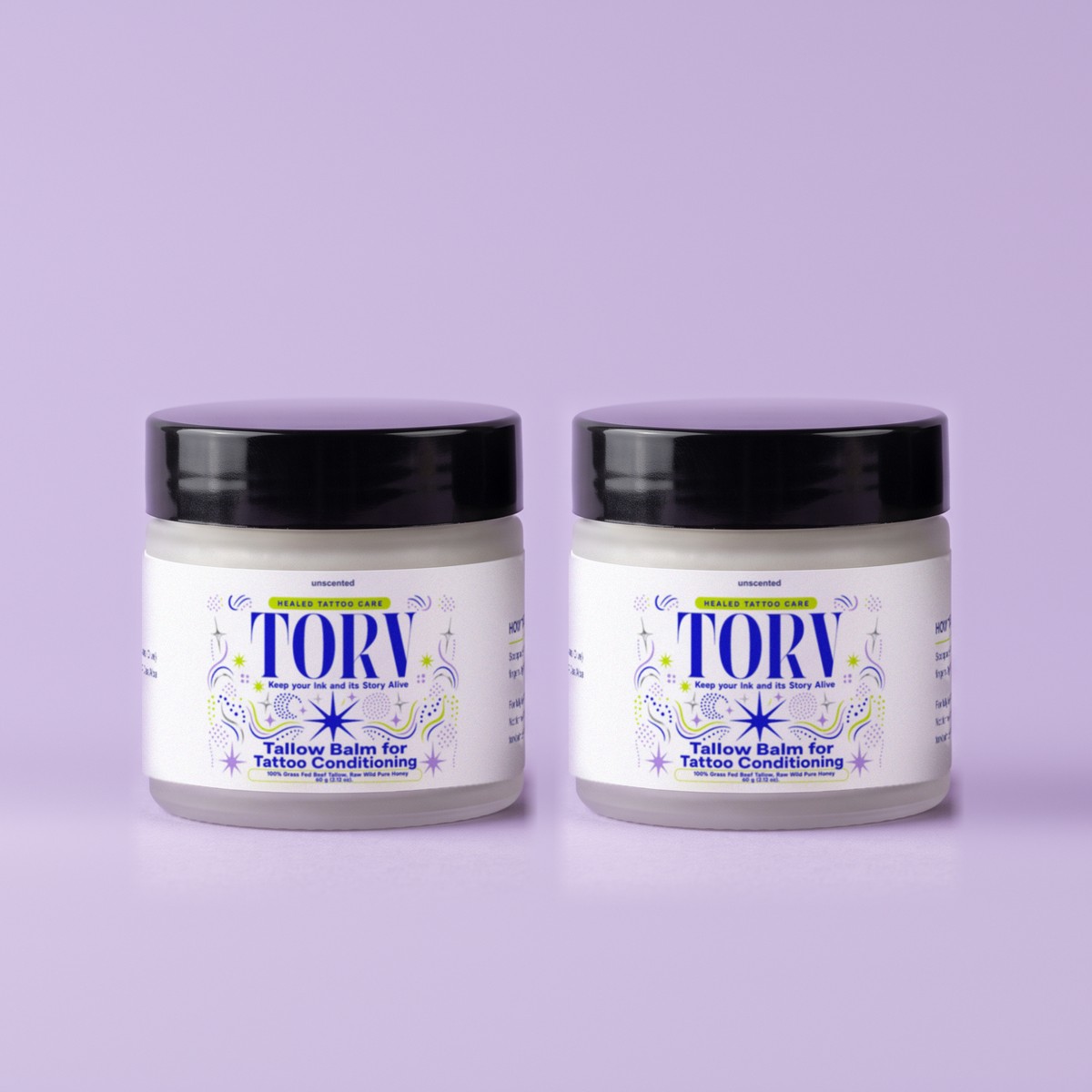 TORV Unscented + Unscented, two jars