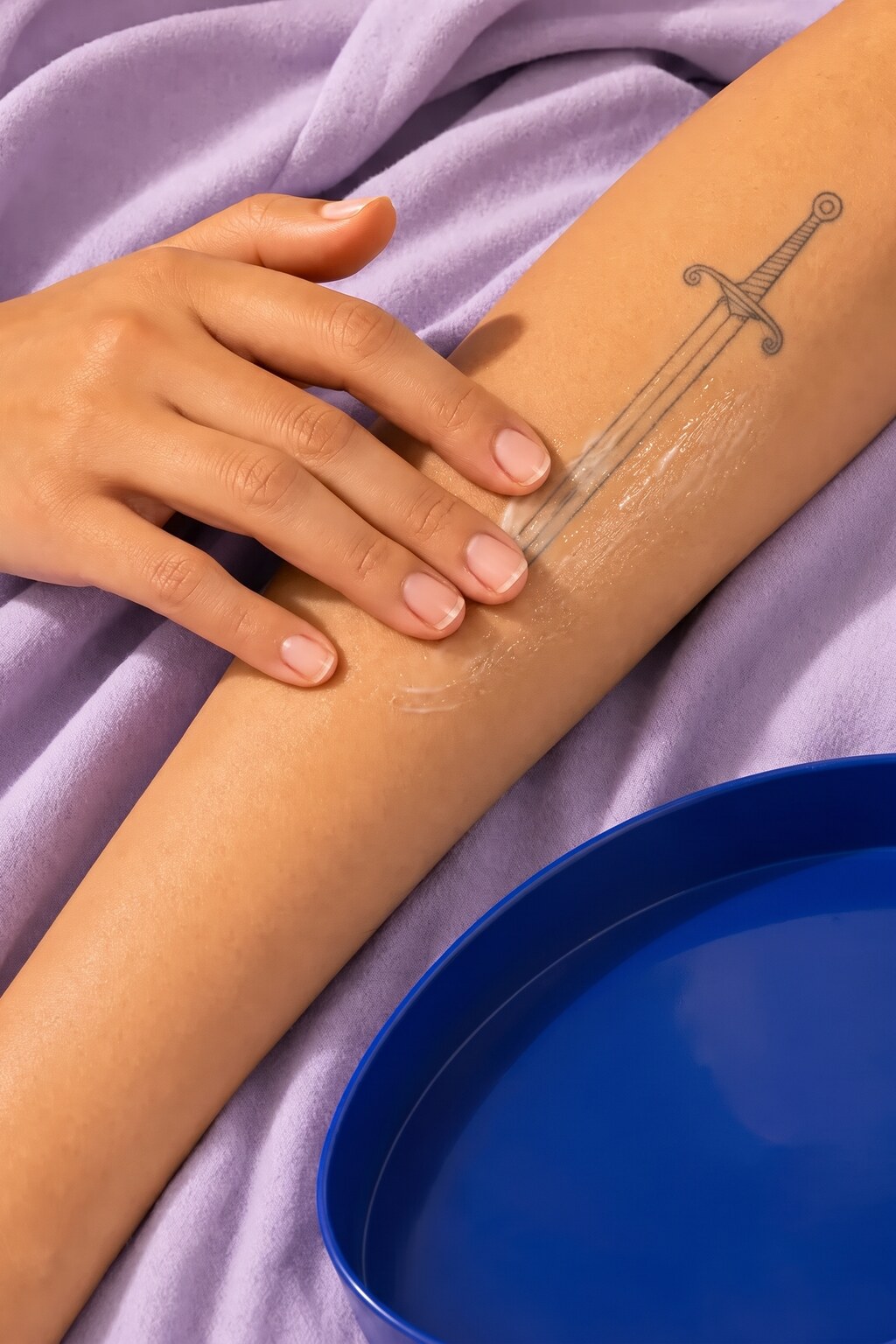 TORV tallow balm applied to healed tattooed skin